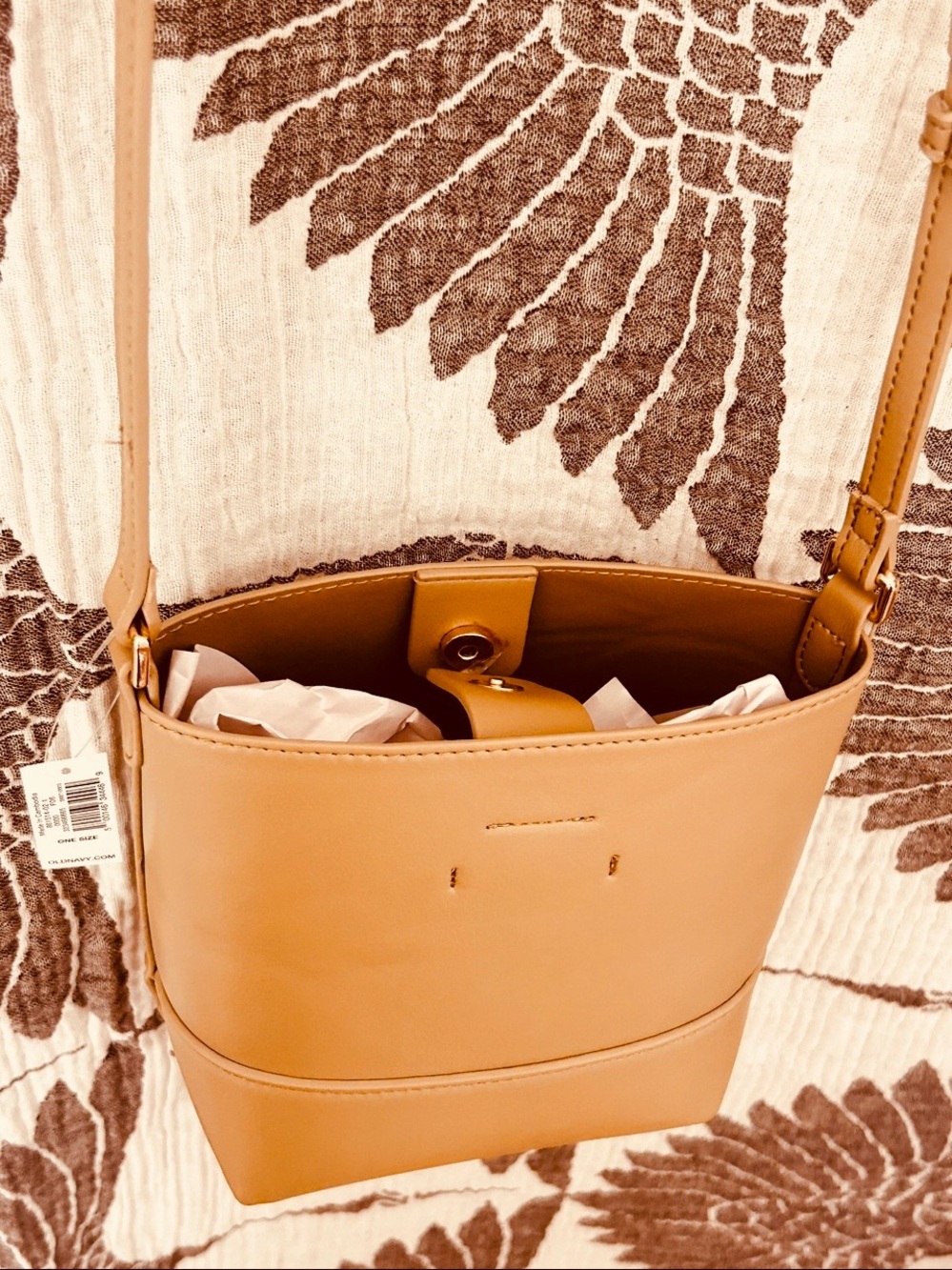 Women's Khaki Tan Crossbody Bucket Bag Smooth Leather Look NEW Viral Mini Bag